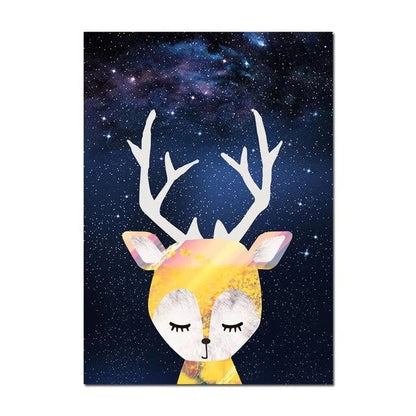 Starry Sky Canvas Painting - Bear Rabbit Fox Deer - Just Kidding Store