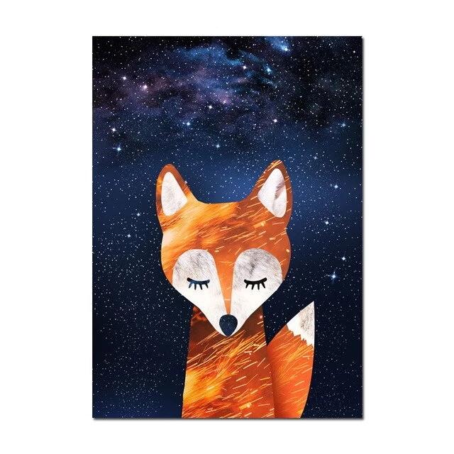 Starry Sky Canvas Painting - Bear Rabbit Fox Deer - Just Kidding Store
