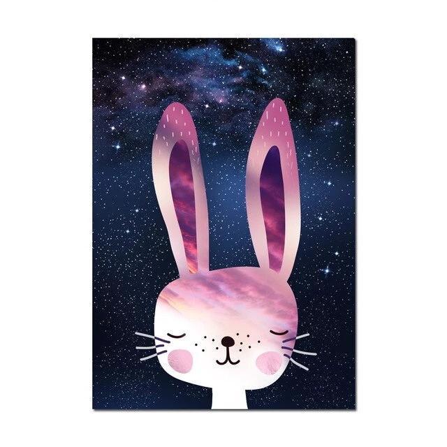 Starry Sky Canvas Painting - Bear Rabbit Fox Deer - Just Kidding Store