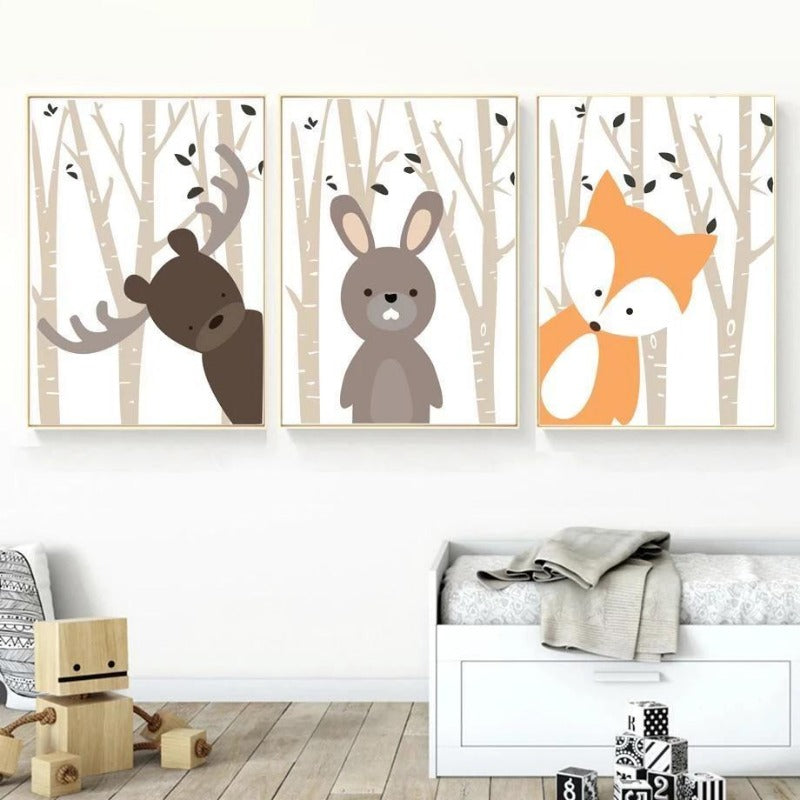 Woodland Animals Canvas Art - Rabbit, Fox, Deer - Just Kidding Store