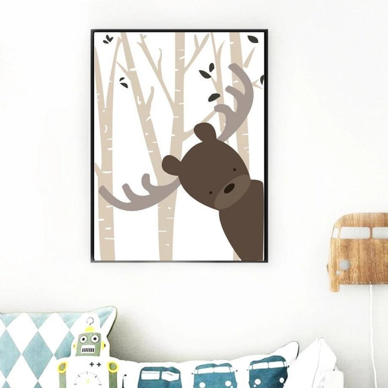 Woodland Animals Canvas Art - Rabbit, Fox, Deer - Just Kidding Store