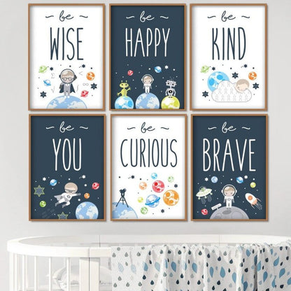 Mini Astronaut Canvas Wall Art Nursery Outer Space  Posters -  Just Kidding Store