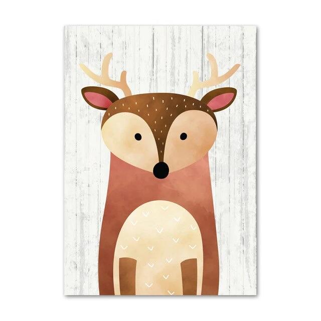 Woodland Animals Kids Canvas Art Raccoon Bear Fox - Just Kidding Store