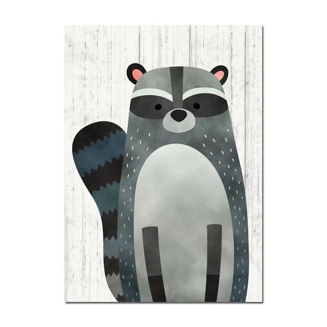 Woodland Animals Kids Canvas Art Raccoon Bear Fox - Just Kidding Store