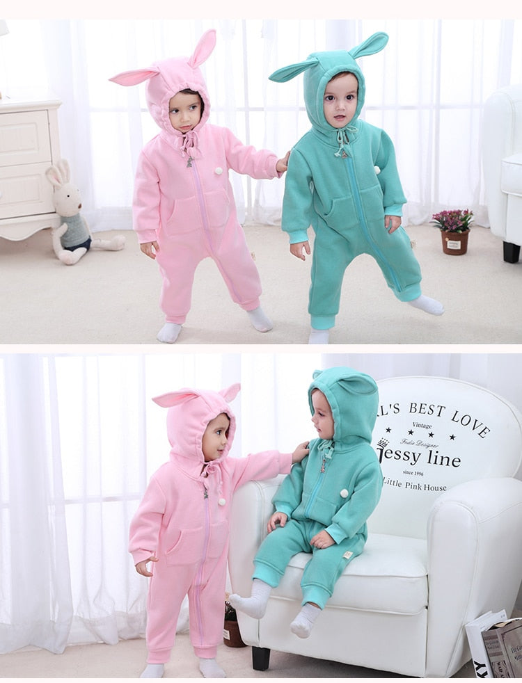 Bunny Rabbit Baby Kids Hooded Winter Romper - Just Kidding Store