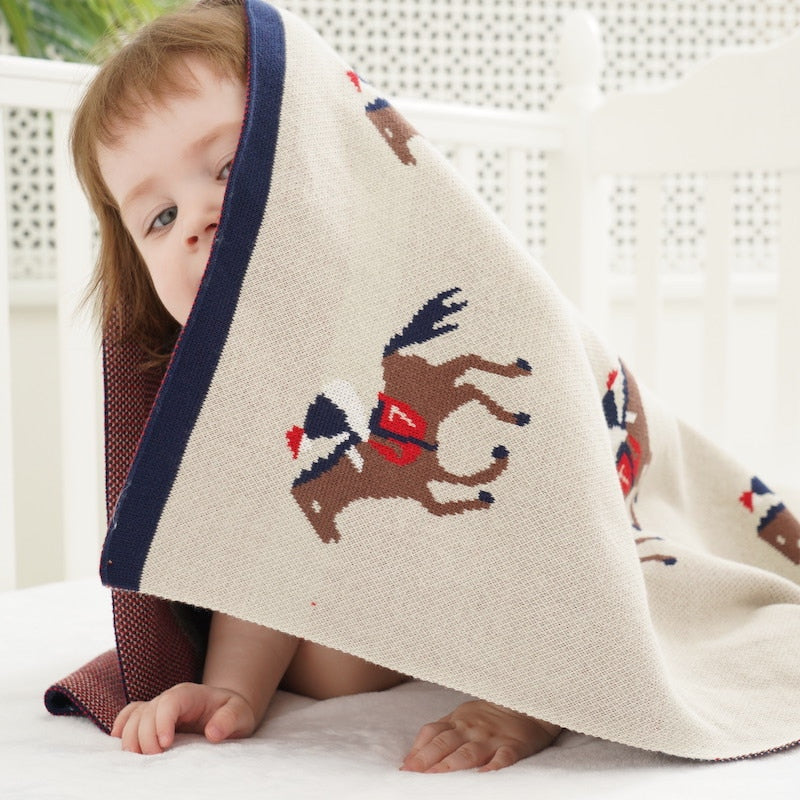 Brown Horse Baby Kids Cotton Knitted Blanket - Just Kidding Store
