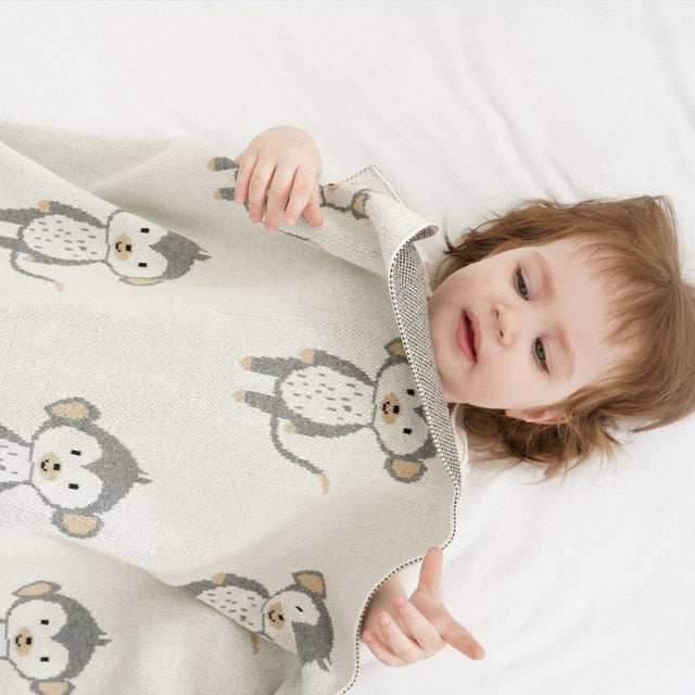 Little Monkey Cotton Baby Kids Knitted Blanket - Just Kidding Store