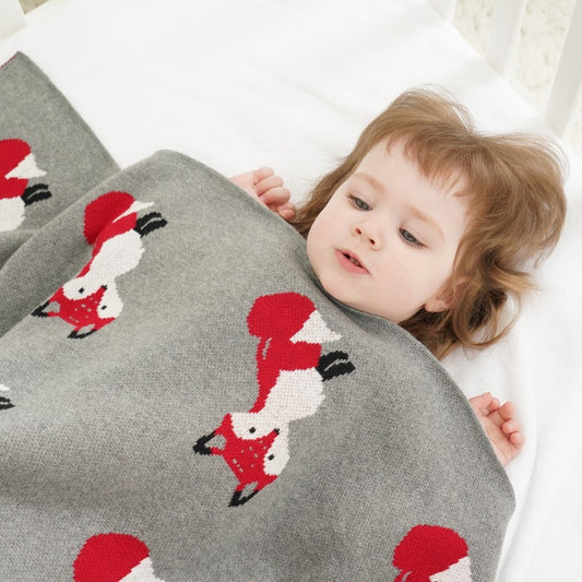 Red Foxes Baby Kids Cotton Knitted Blanket - Just Kidding Store