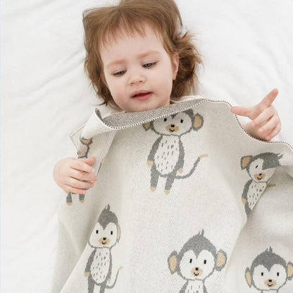 Little Monkey Cotton Baby Kids Knitted Blanket - Just Kidding Store