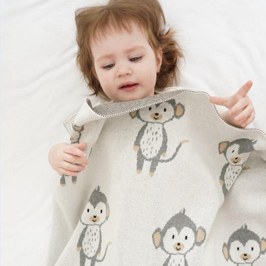 Little Monkey Cotton Baby Kids Knitted Blanket - Just Kidding Store