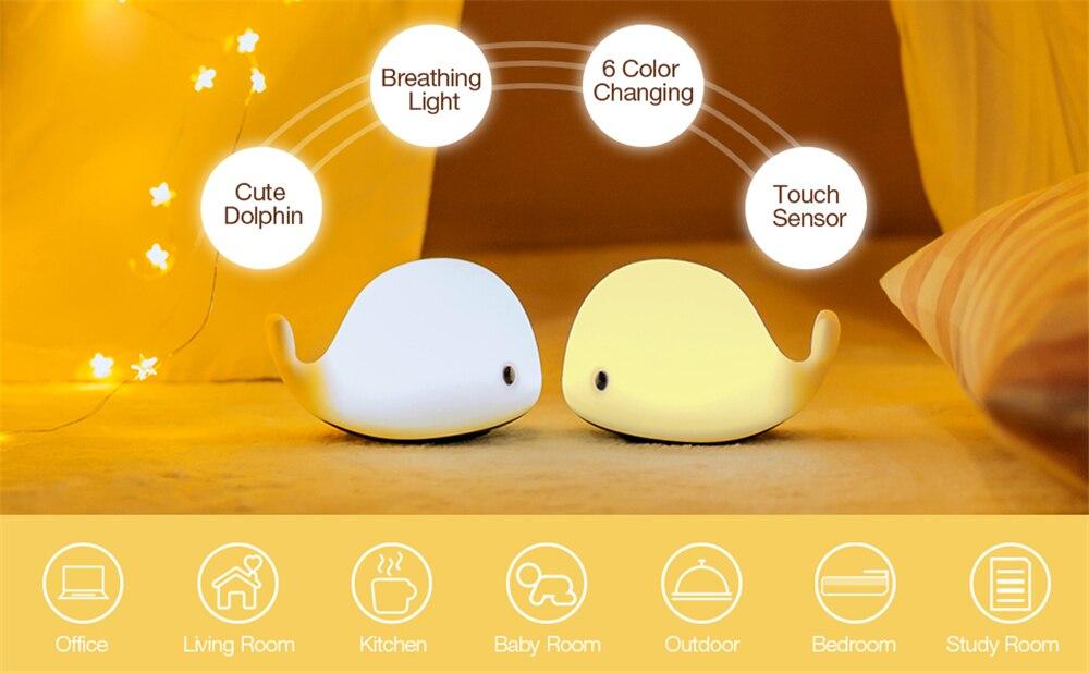 Whale LED Night Light Tap Control Color Changing Lamp - Just Kidding Store