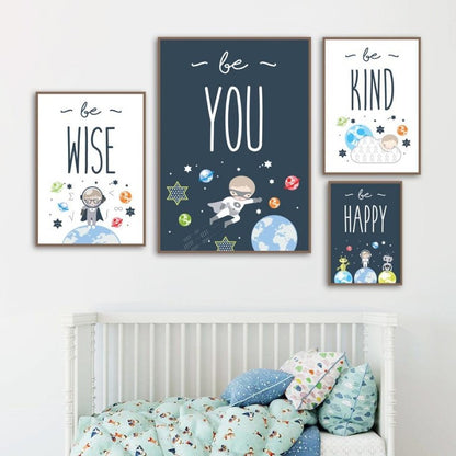 Mini Astronaut Canvas Wall Art Nursery Outer Space  Posters -  Just Kidding Store
