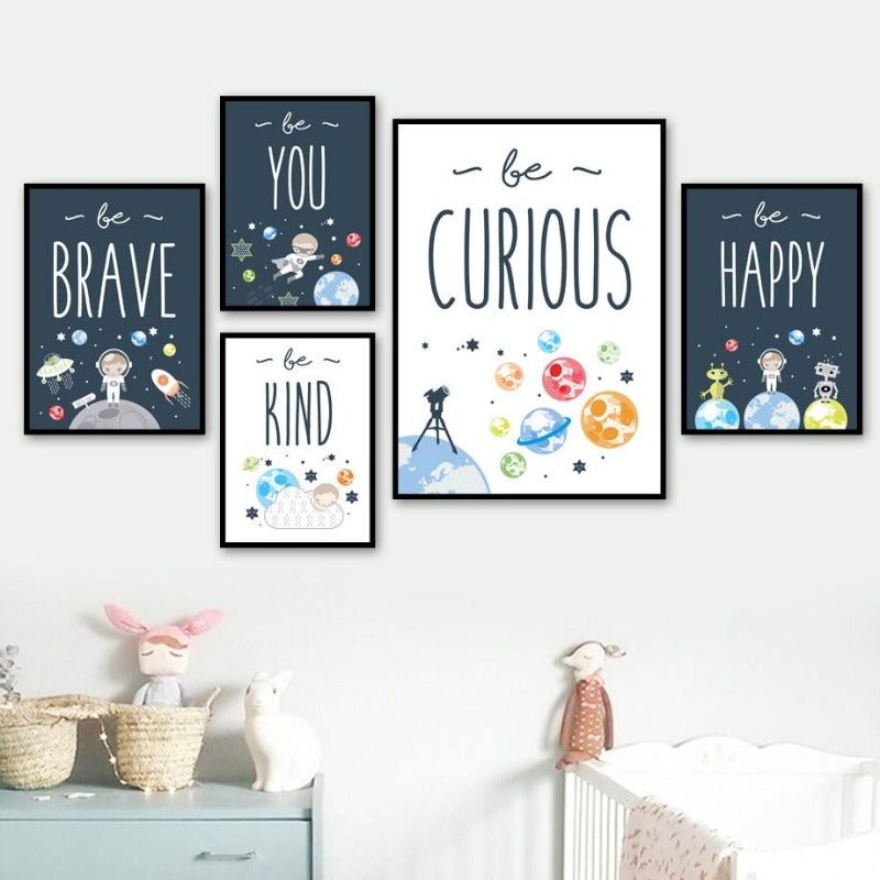 Mini Astronaut Canvas Wall Art Nursery Outer Space  Posters -  Just Kidding Store