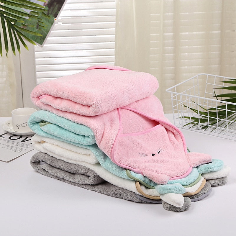 Hooded Fleece Towel - Baby Kids Bath Poncho Wrap - Just Kidding Store