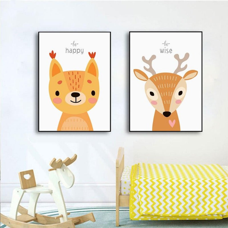 Woodland Animals Personalised Birth Details Canvas Wall Art- Just Kidding Store