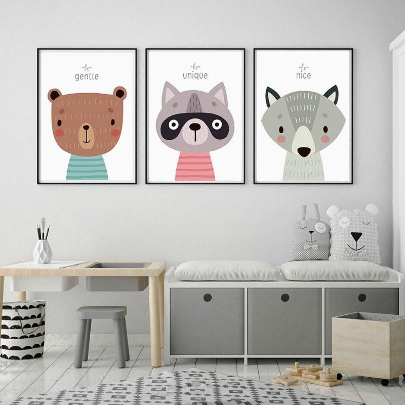 Woodland Animals Personalised Birth Details Canvas Wall Art- Just Kidding Store