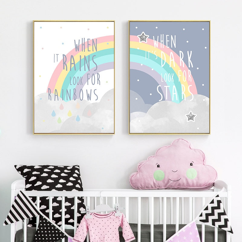 Rainbow Canvas Wall Art  - When It Rains Look For Rainbow - When It's Dark Look For Stars - Just Kidding Store