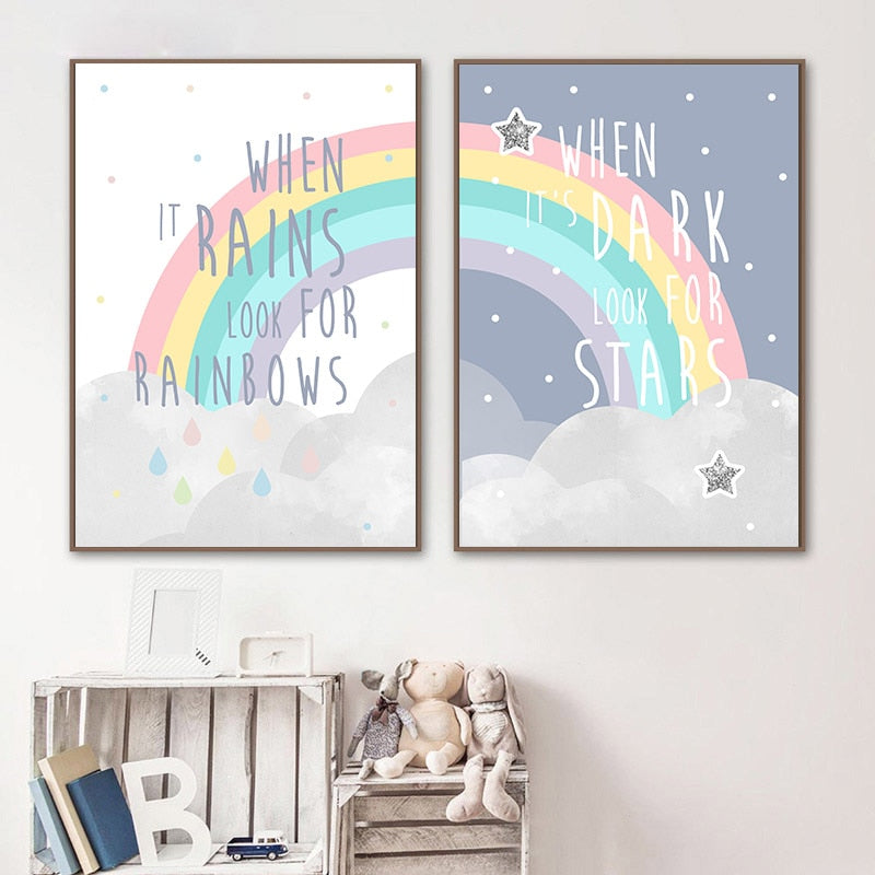 Rainbow Canvas Wall Art  - When It Rains Look For Rainbow - When It's Dark Look For Stars - Just Kidding Store