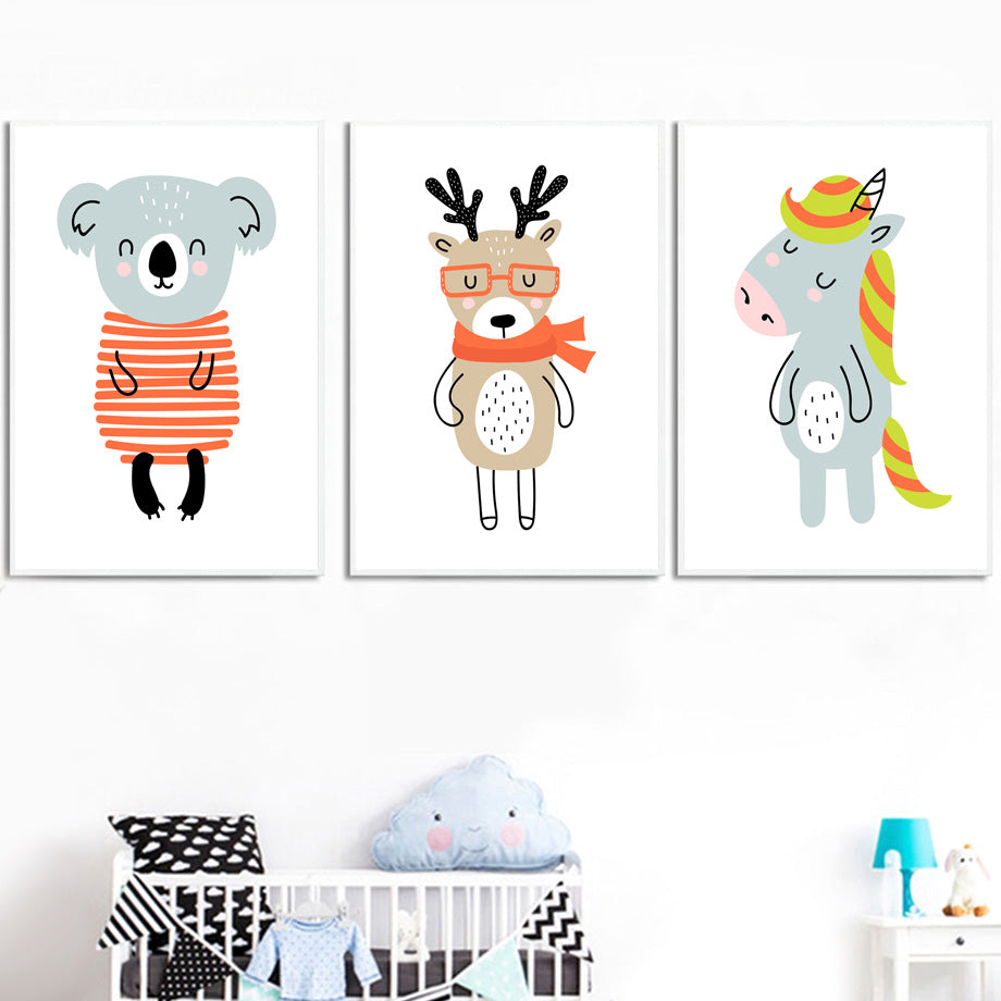 Canvas Wall Art - Unicorn llama Hedgehog Fox Deer Koala - Just Kidding Store