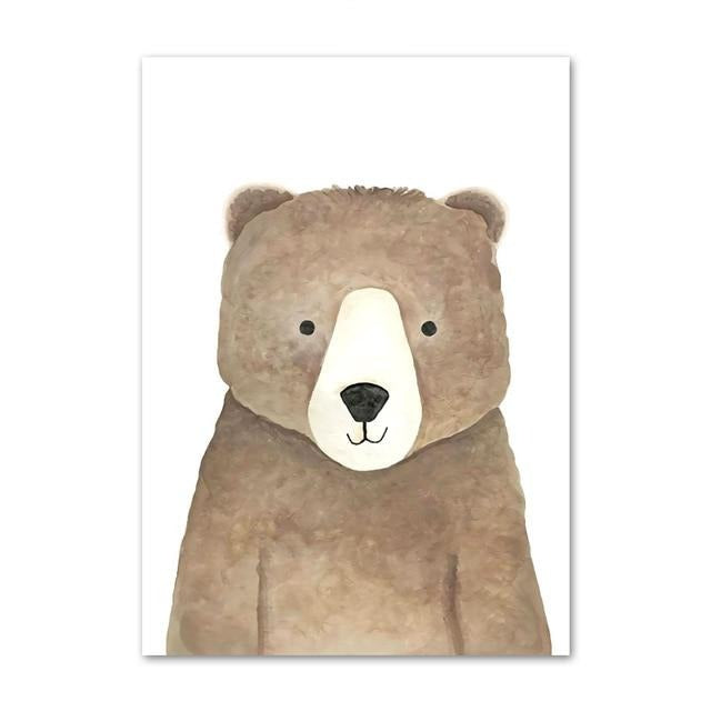 Watercolor Animal Series Canvas Wall Art - Bear Leopard Hippo Lion Monkey Giraffe Sloth Alligator Koala