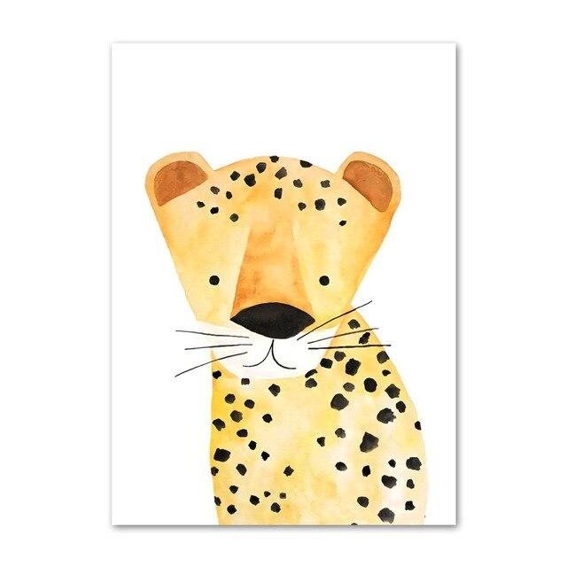 Watercolor Animal Series Canvas Wall Art - Bear Leopard Hippo Lion Monkey Giraffe Sloth Alligator Koala
