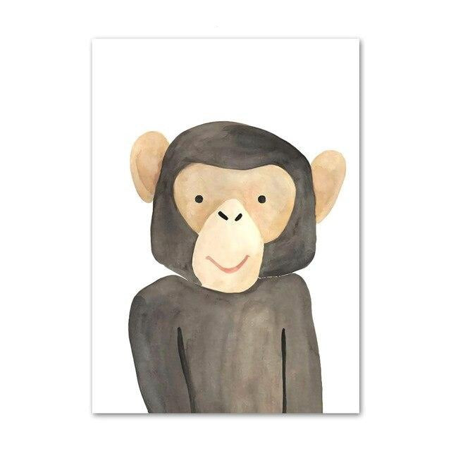 Watercolor Animal Series Canvas Wall Art - Bear Leopard Hippo Lion Monkey Giraffe Sloth Alligator Koala