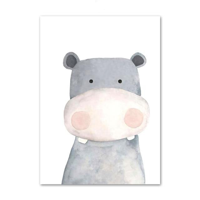 Watercolor Animal Series Canvas Wall Art - Bear Leopard Hippo Lion Monkey Giraffe Sloth Alligator Koala