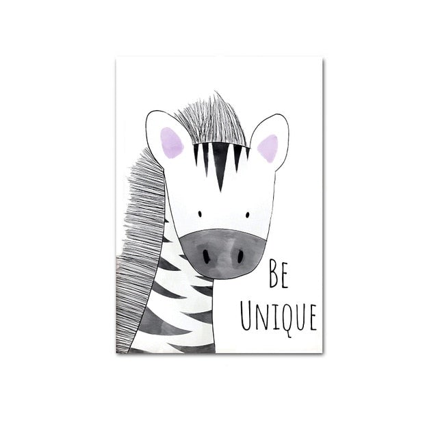 Watercolor Canvas Wall Art - Zebra, Hippo, Giraffe, Crocodile, Monkey, Lion, Deer, Hedgehog -  Just Kidding Store