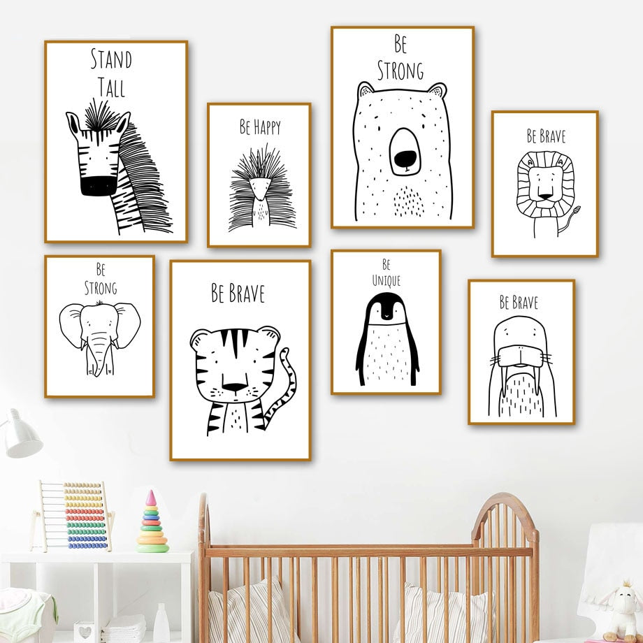 Monochrome Canvas Kids Wall Art Nordic Animal Series - Just Kidding Store