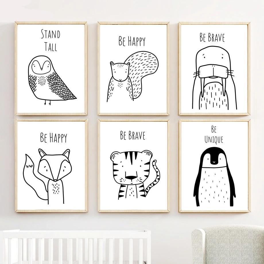 Monochrome Canvas Kids Wall Art Nordic Animal Series - Just Kidding Store