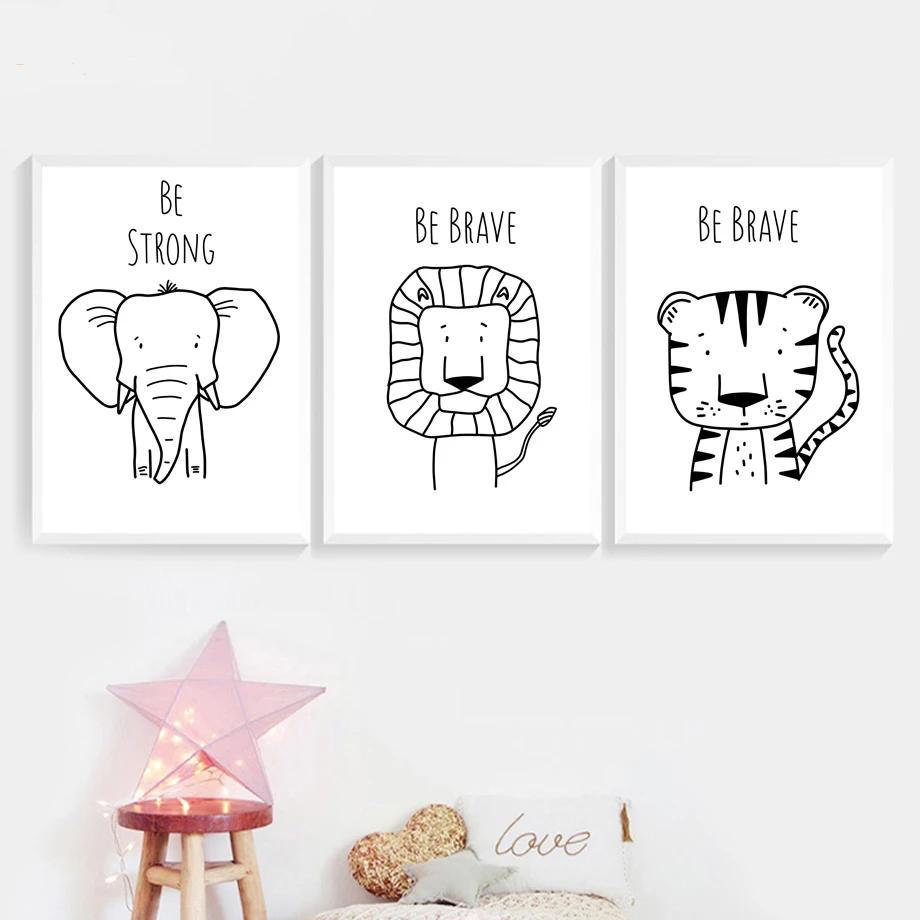 Monochrome Canvas Kids Wall Art Nordic Animal Series - Just Kidding Store