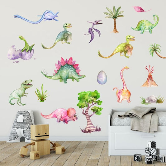 Watercolor Dinosaurs Wall Sticker Kids Dino Decal - Just Kidding Store