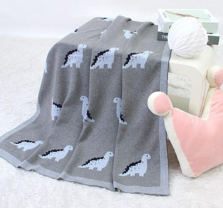 Little Dinosaur Baby Kids Cotton Knitted Blanket - Just Kidding Store