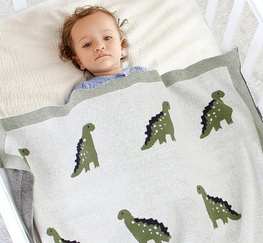 Little Dinosaur Baby Kids Cotton Knitted Blanket - Just Kidding Store