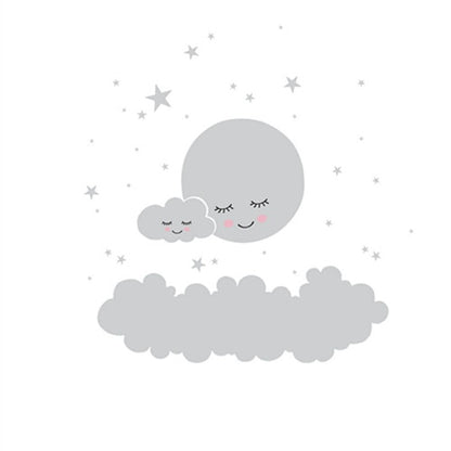 Sleepy Moon Cloud Stars Nursery Wall Decal  - Just Kidding Store