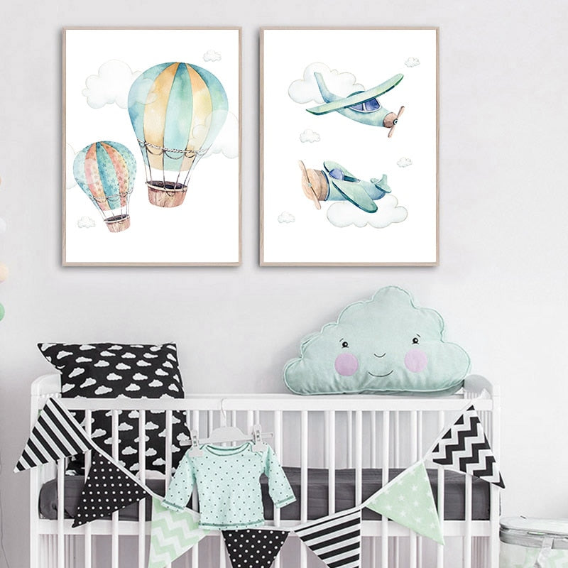 Up, Up And Away Watercolor Canvas Painting Wall Art - Just Kidding Store