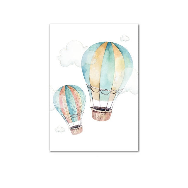Hot Air Balloon  Watercolor Canvas Painting Wall Art - Just Kidding Store