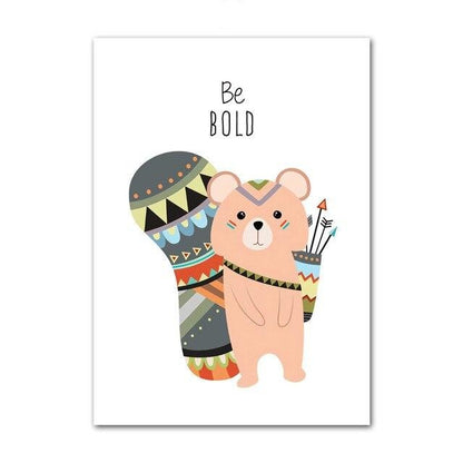 Tribal Animals Kids Canvas Wall Art - Deer Fox Bear Zebra Panda Owl Lion Tiger Squirrel - Just Kidding Store