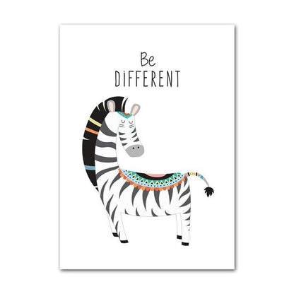 Tribal Animals Kids Canvas Wall Art - Deer Fox Bear Zebra Panda Owl Lion Tiger Squirrel - Just Kidding Store