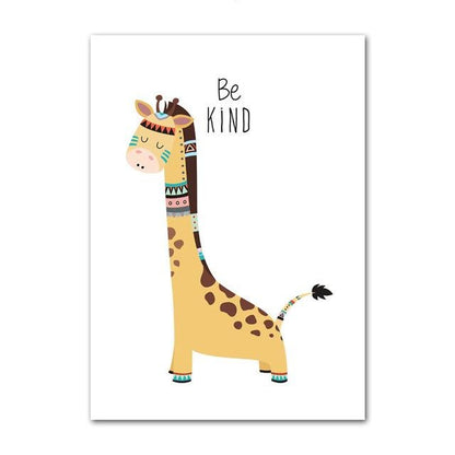 Tribal Animals Kids Canvas Wall Art - Deer Fox Bear Zebra Panda Owl Lion Tiger Squirrel - Just Kidding Store