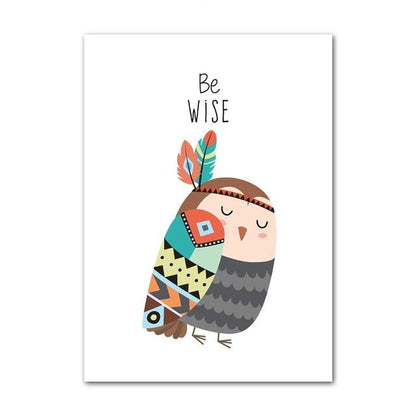 Tribal Animals Kids Canvas Wall Art - Deer Fox Bear Zebra Panda Owl Lion Tiger Squirrel - Just Kidding Store