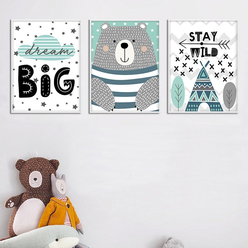 Nordic Canvas Wall Art Dream Big, Stay Wild, Bear - Just Kidding Store