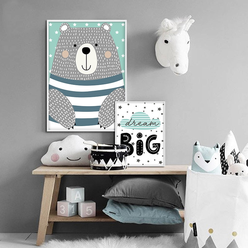 Nordic Canvas Wall Art Dream Big, Stay Wild, Bear - Just Kidding Store