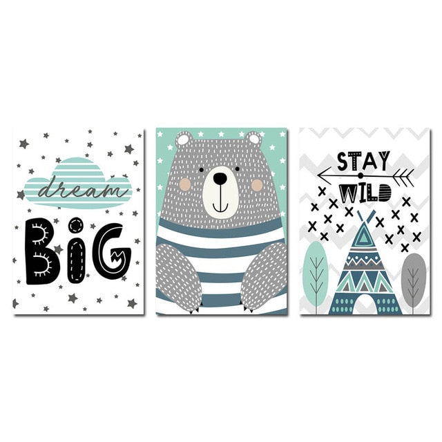 Nordic Canvas Wall Art Dream Big, Stay Wild, Bear - Just Kidding Store