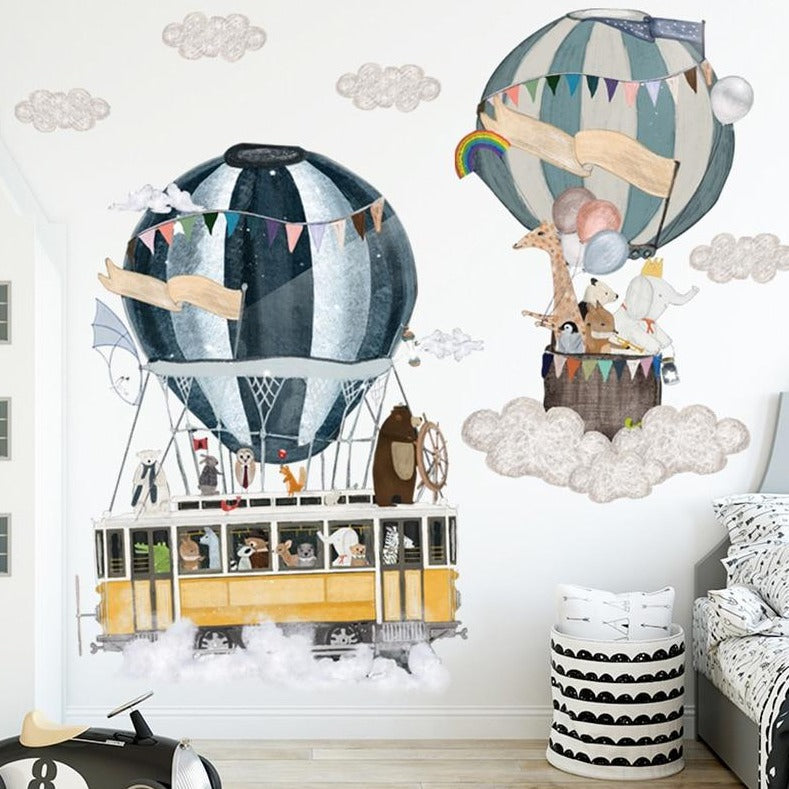 Hot Air Balloons Animals Travel Wall Decal Kids Wall Stickers - Just Kidding Store