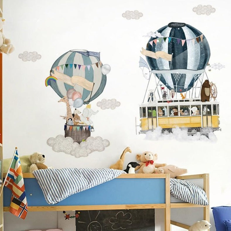 Hot Air Balloons Animals Travel Wall Decal Kids Wall Stickers - Just Kidding Store