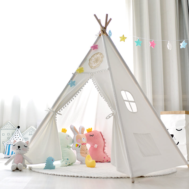 Four Poles White Teepee -  Kids Play Tent - Just Kidding Store
