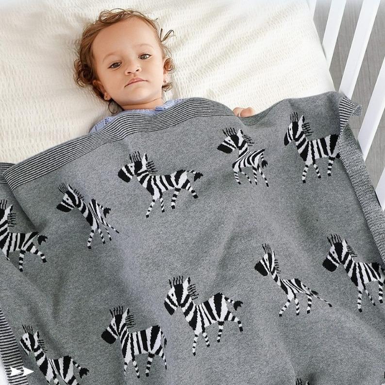 Little Zebra Baby Children Cotton Knitted Blanket - Just Kidding Store