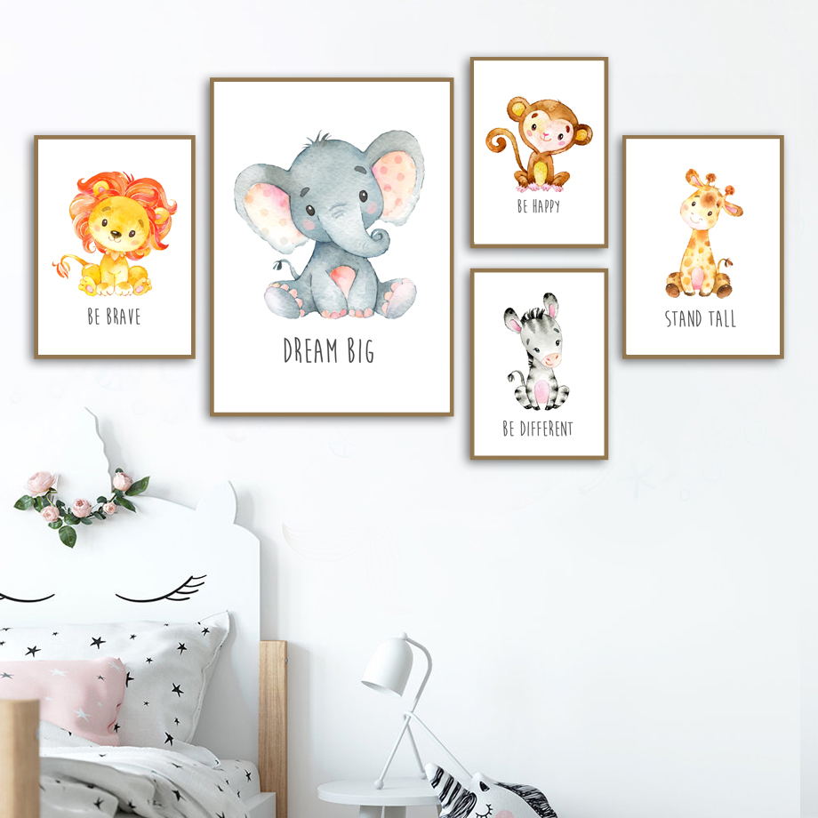 Safari Watercolor Animals Nursery Canvas Wall Art - Just Kidding Store