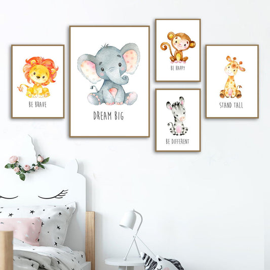 Safari Watercolor Animals Nursery Canvas Wall Art - Just Kidding Store